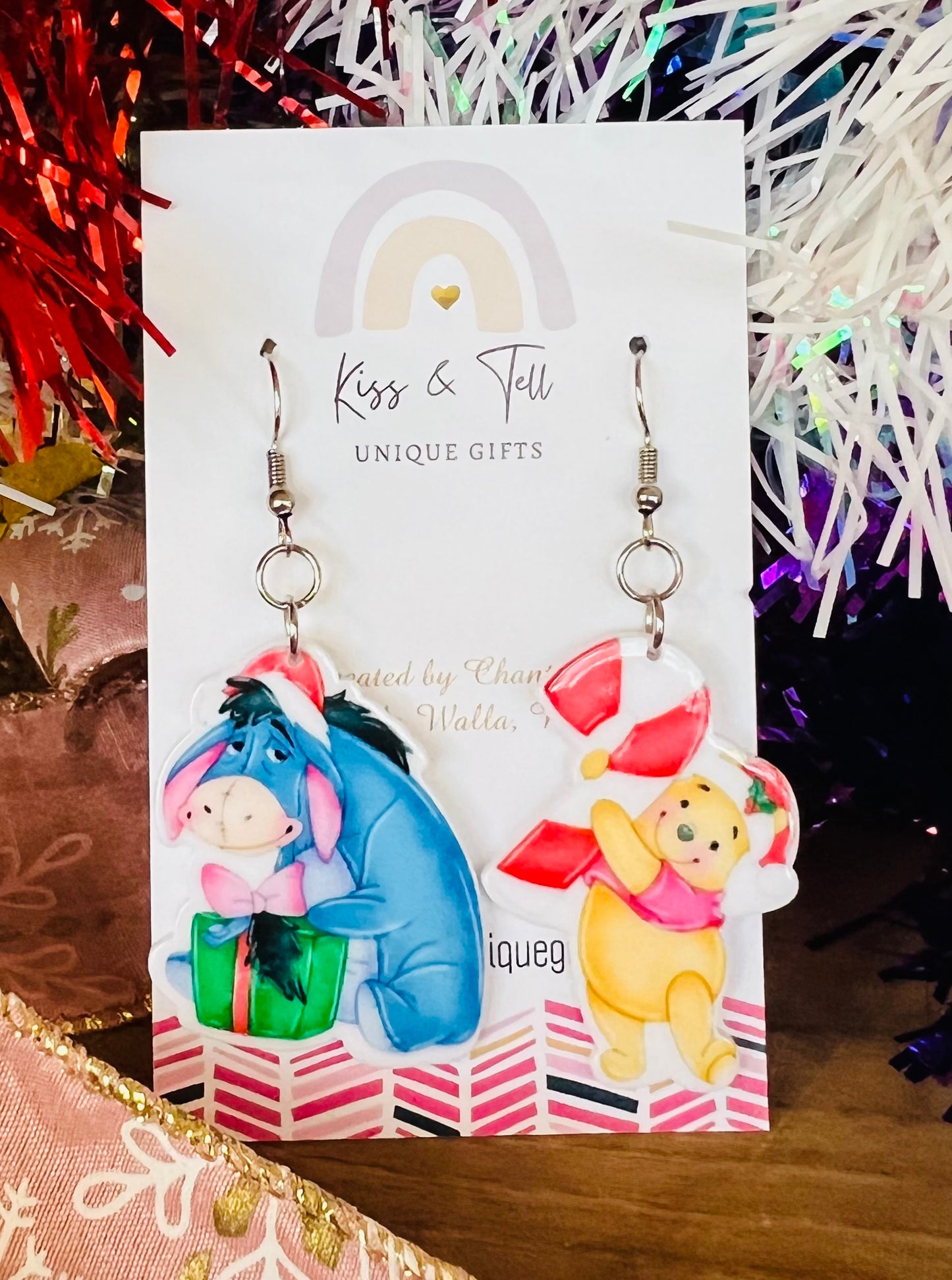 Christmas Winnie & Eeyore Dangle Earrings