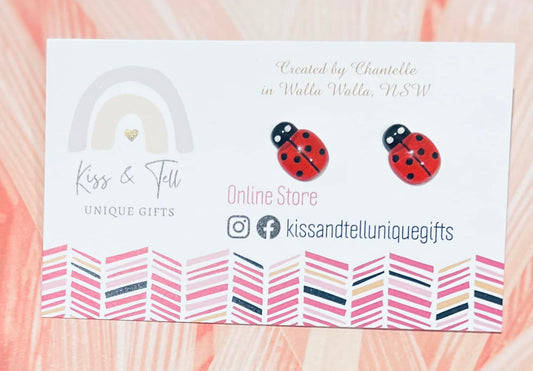 Small Red Ladybird Stud Earrings