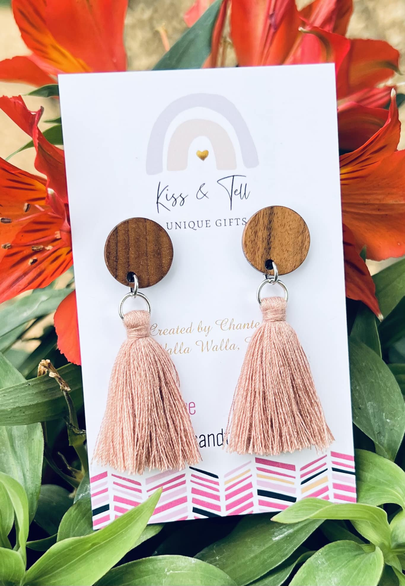 Dusty Pink Tassel Dangle Earrings