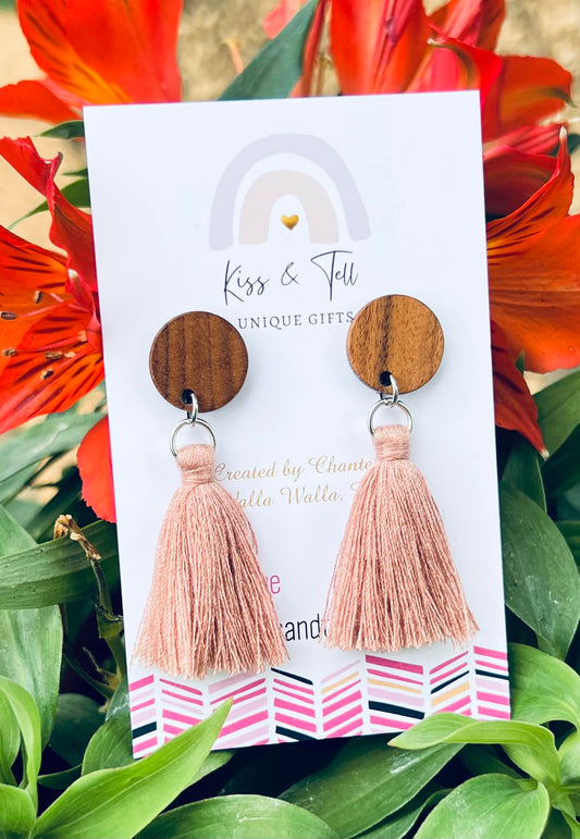 Dusty Pink Tassel Dangle Earrings