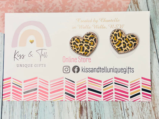 Leopard Heart Acrylic Stud Earrings