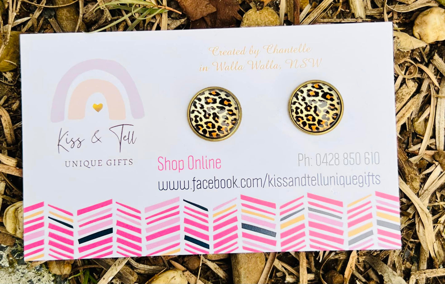 Leopard Print Glass Stud Earrings