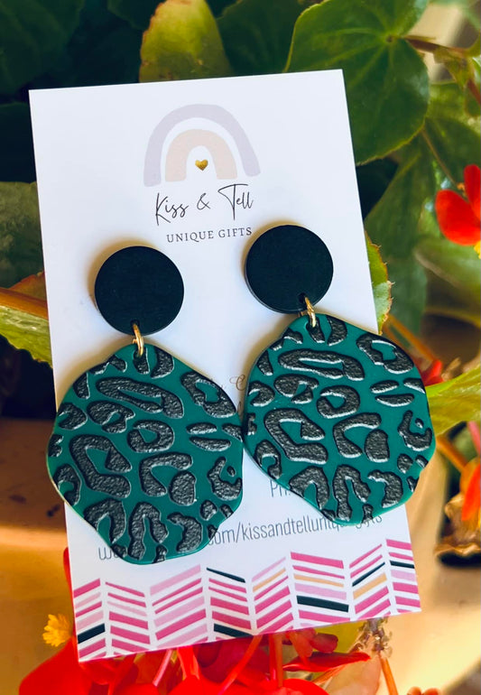 Green Leopard Print Drop Earrings