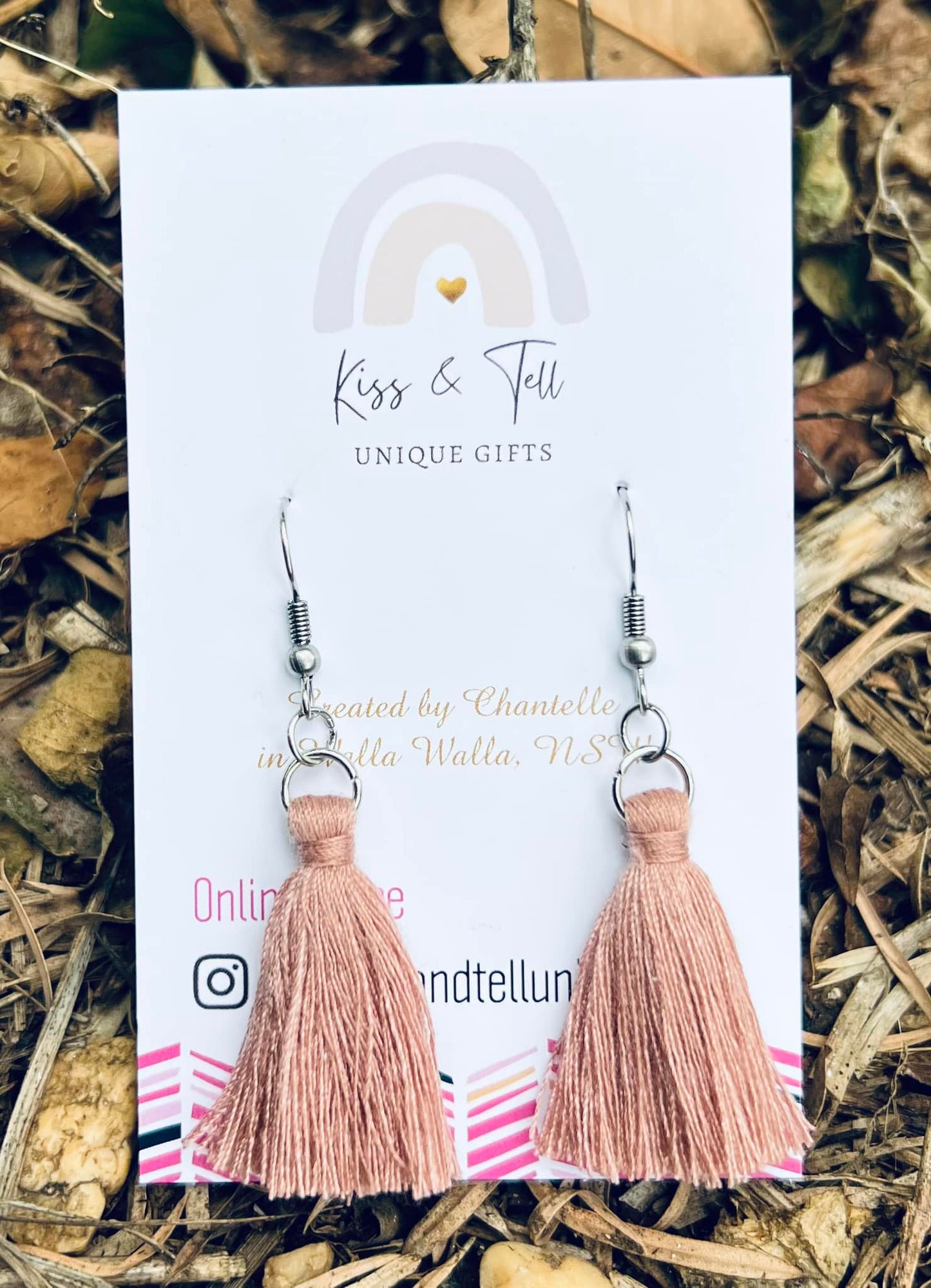 Dusty Pink Tassel Dangle Earrings