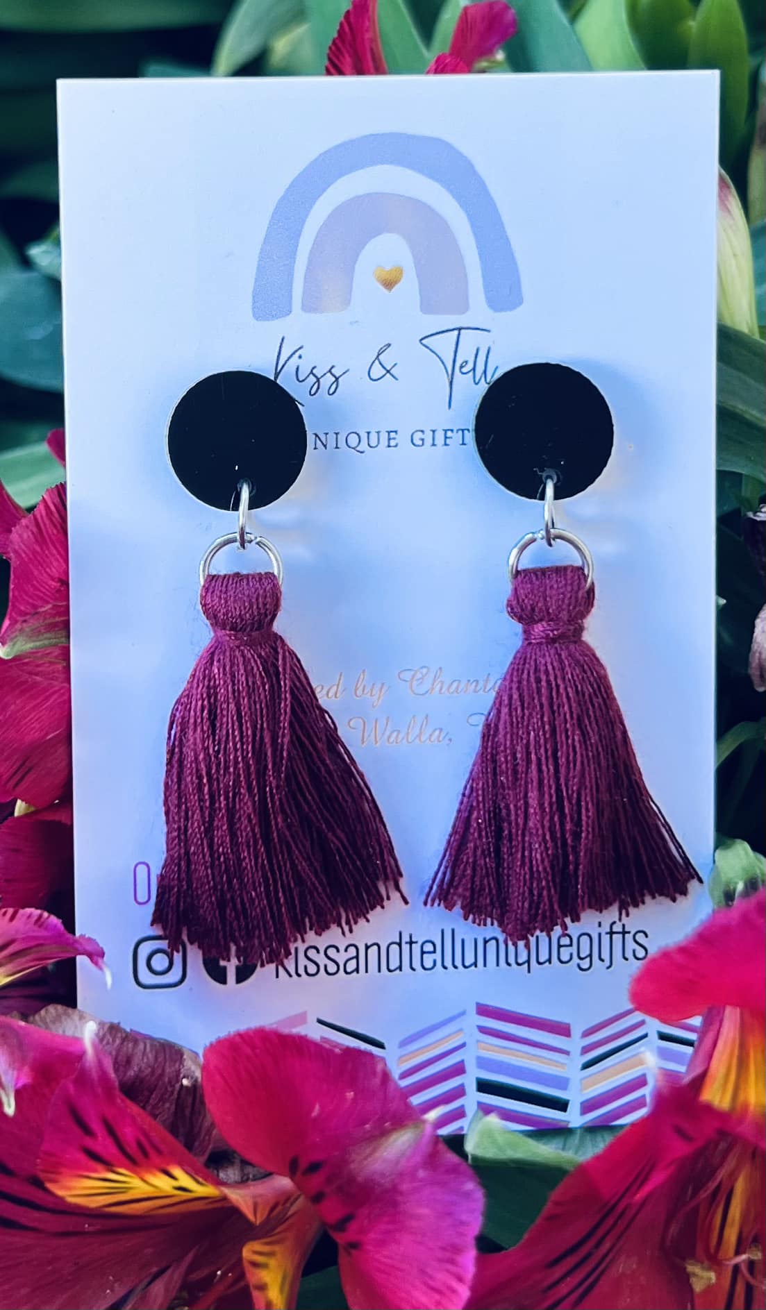 Burgundy Tassel Drop Earrings