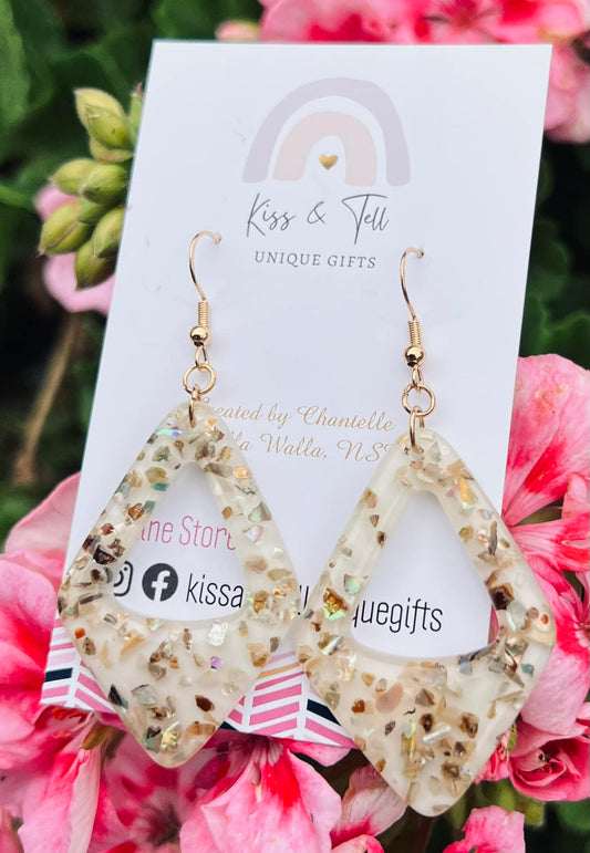 Cream Opal Sparkle Dangle Earrings