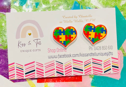 Autism Awareness Heart Stud Earrings