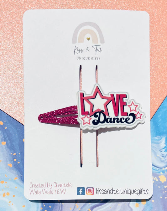 "Love Dance" Pink Glitter Hair Clip