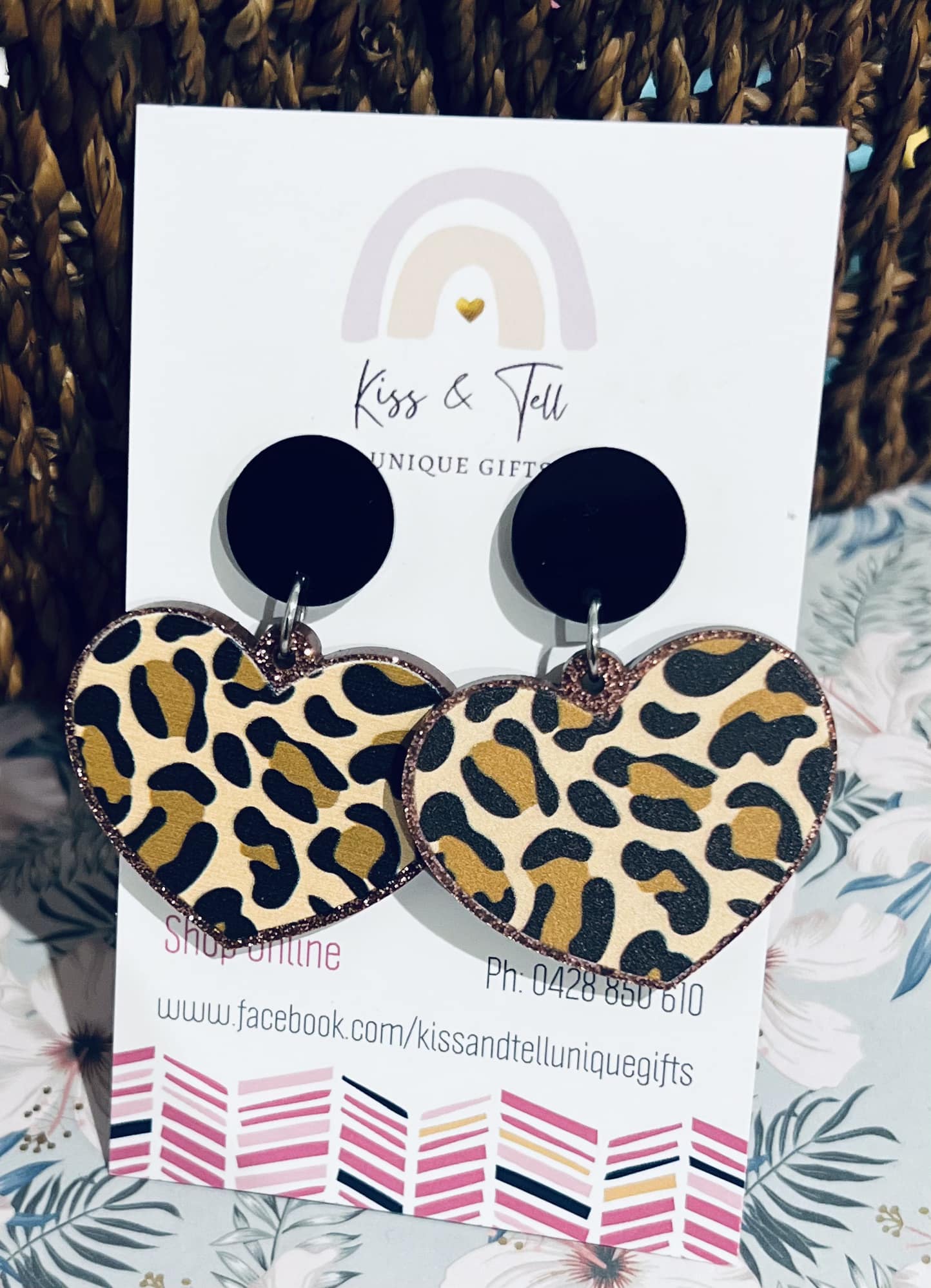 Leopard Print Acrylic Heart Earrings