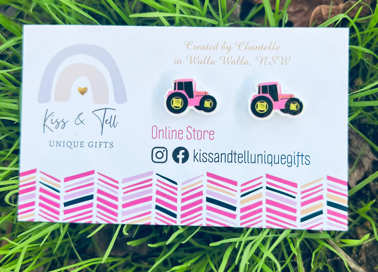 Pink Tractor Stud Earrings