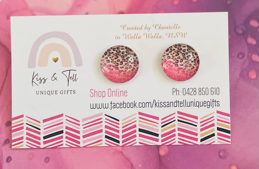 Pink Leopard Ombre Stud Earrings