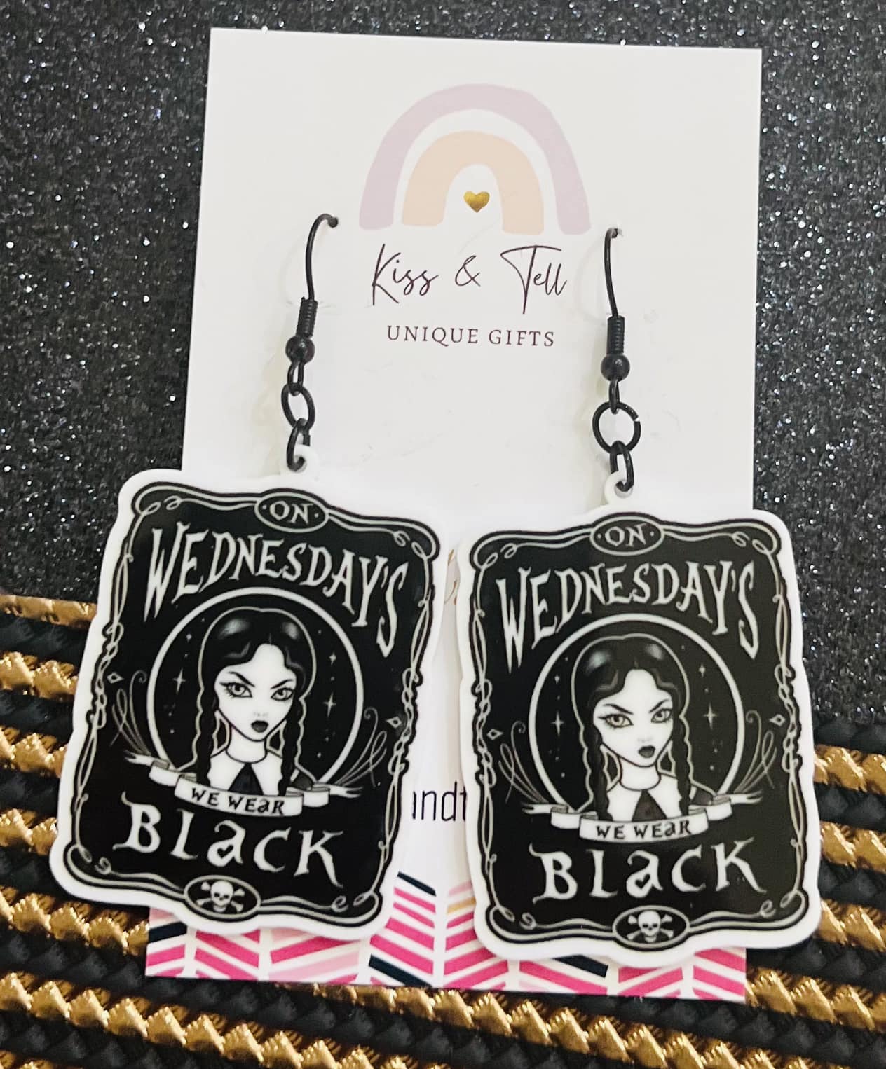 "On Wednesday's We Wear Black" Earrings