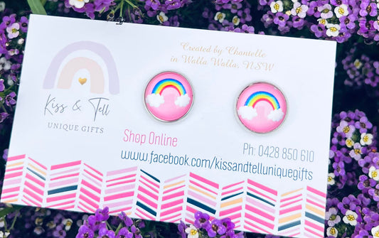 Pink Rainbow in Silver Bezel Stud Setting