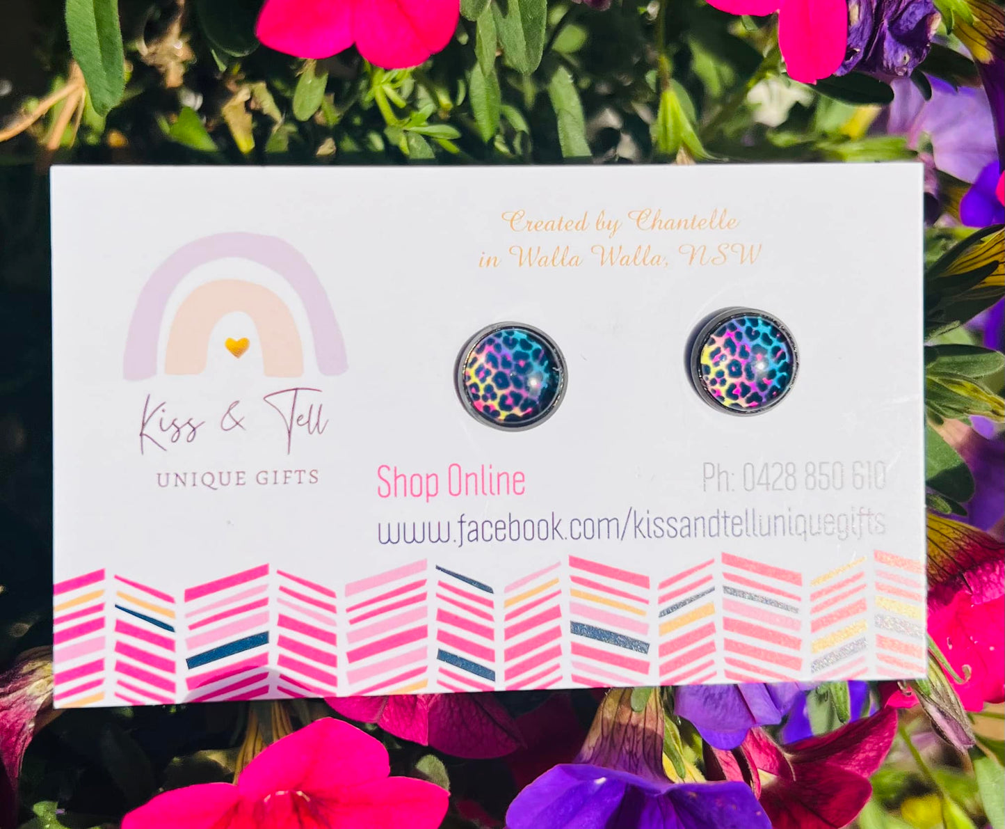 Rainbow Leopard-Print Small Stud Earrings