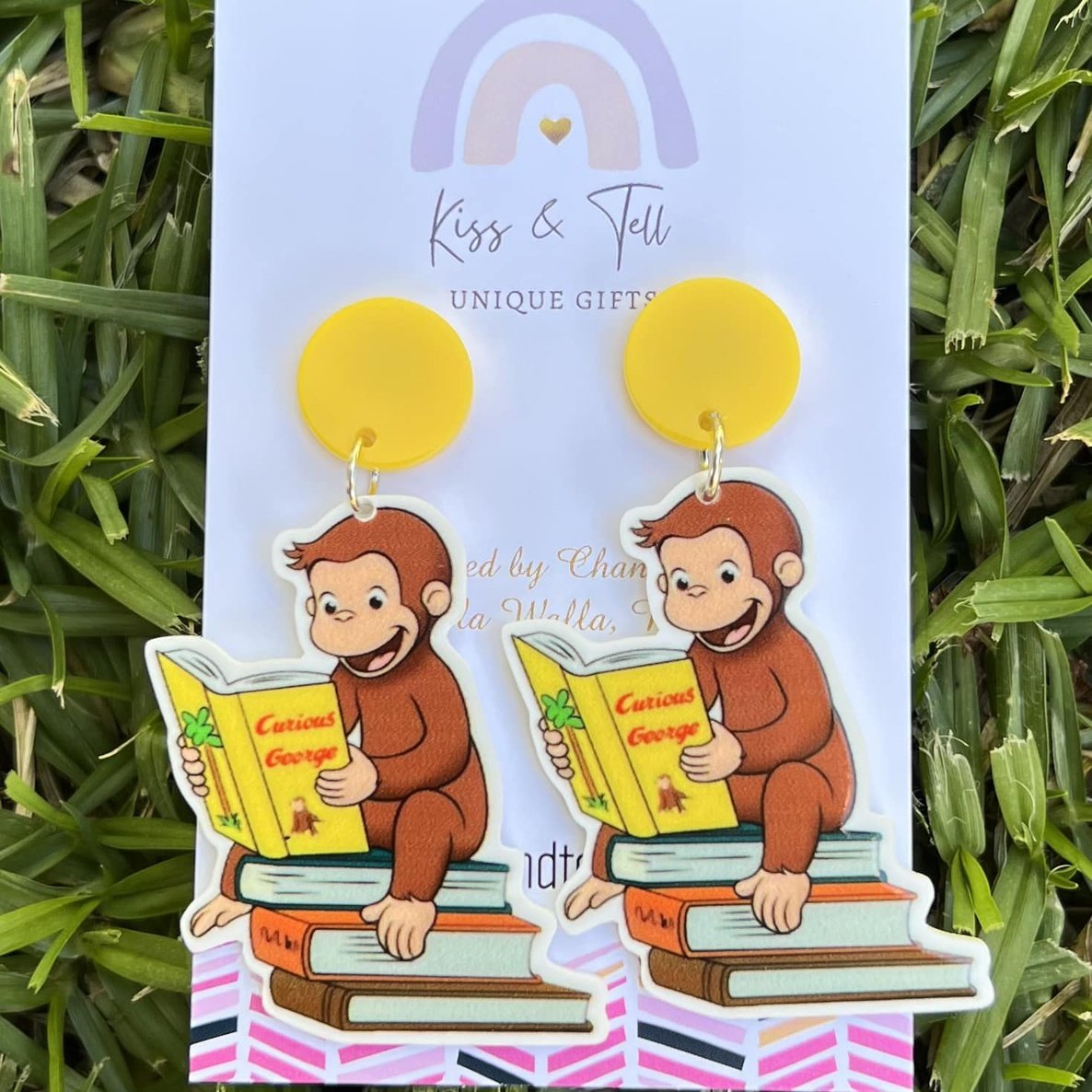 George Monkey with Books Dangle Earrings