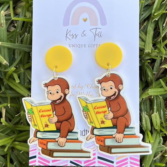 George Monkey with Books Dangle Earrings