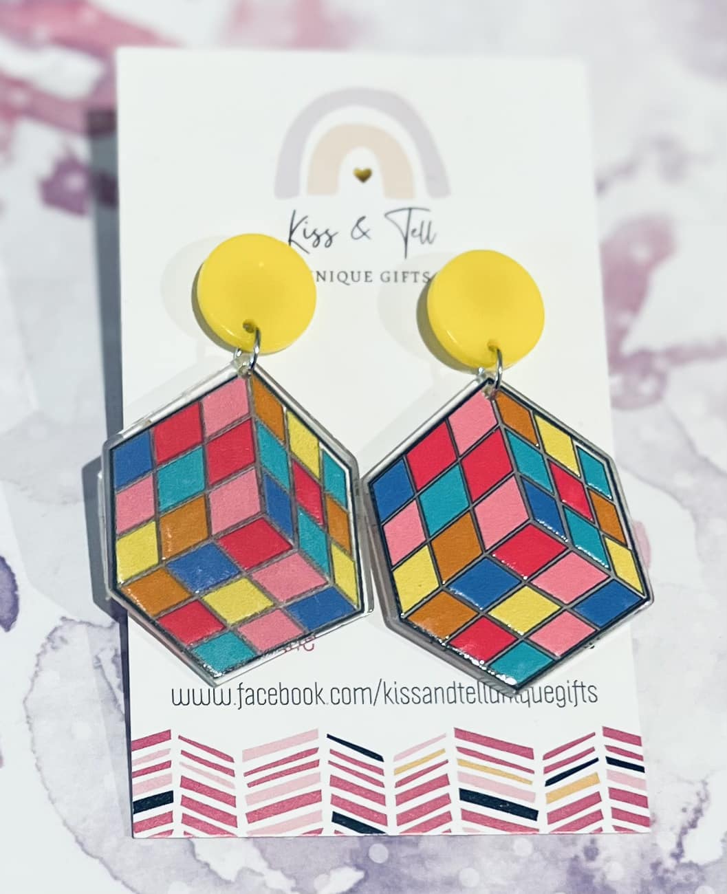 Rubik Cube Dangle Earrings