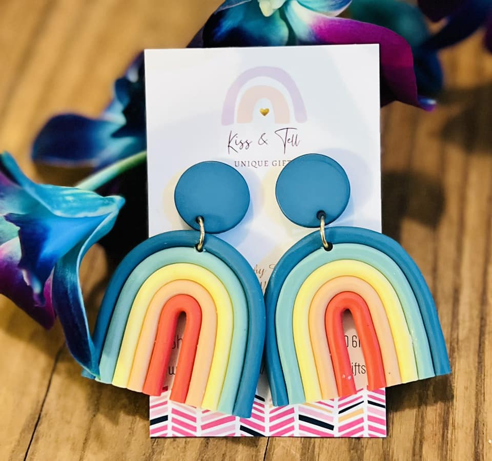 Blue Rainbow Clay Drop Earrings