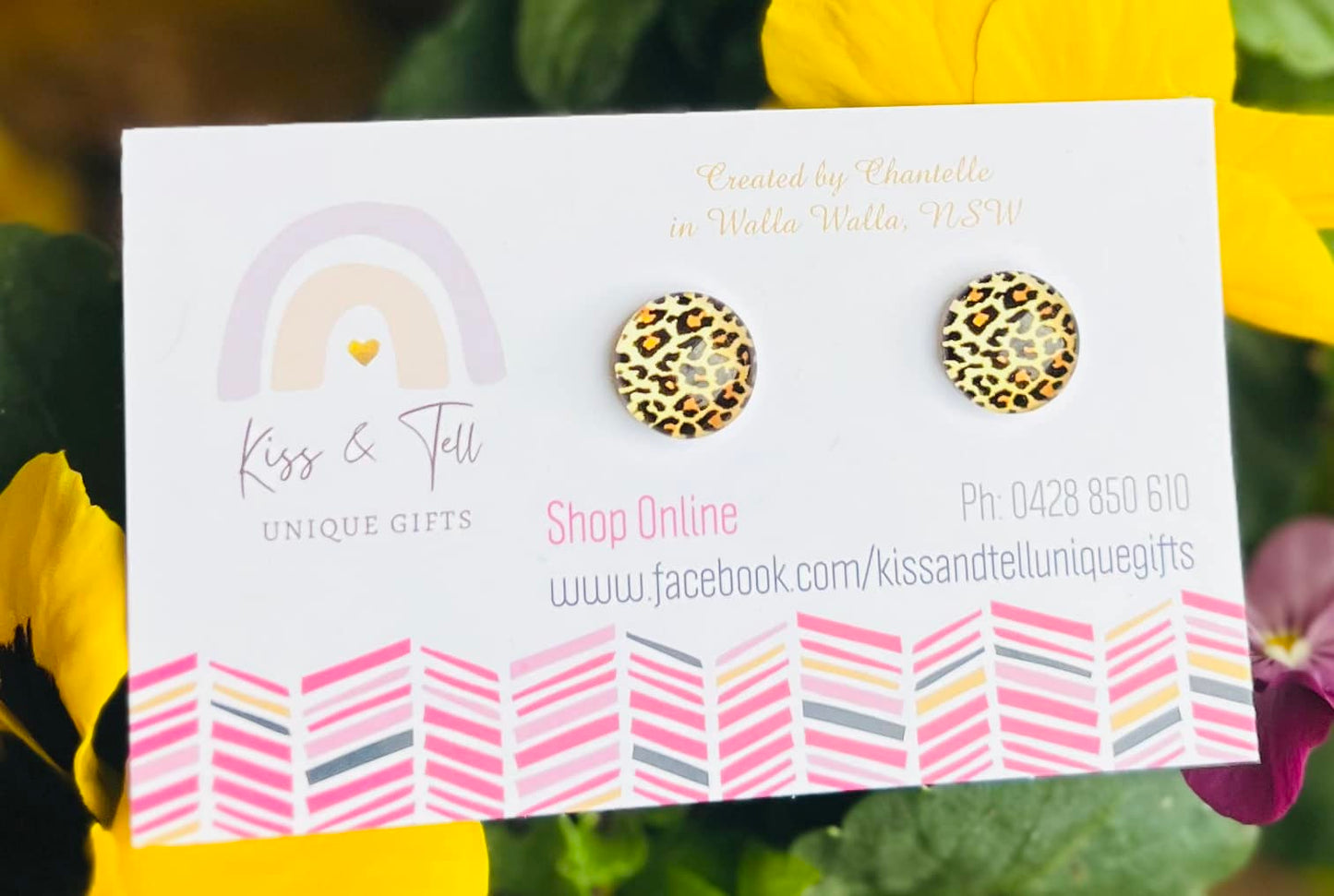 Leopard Print Glass Stud Earrings