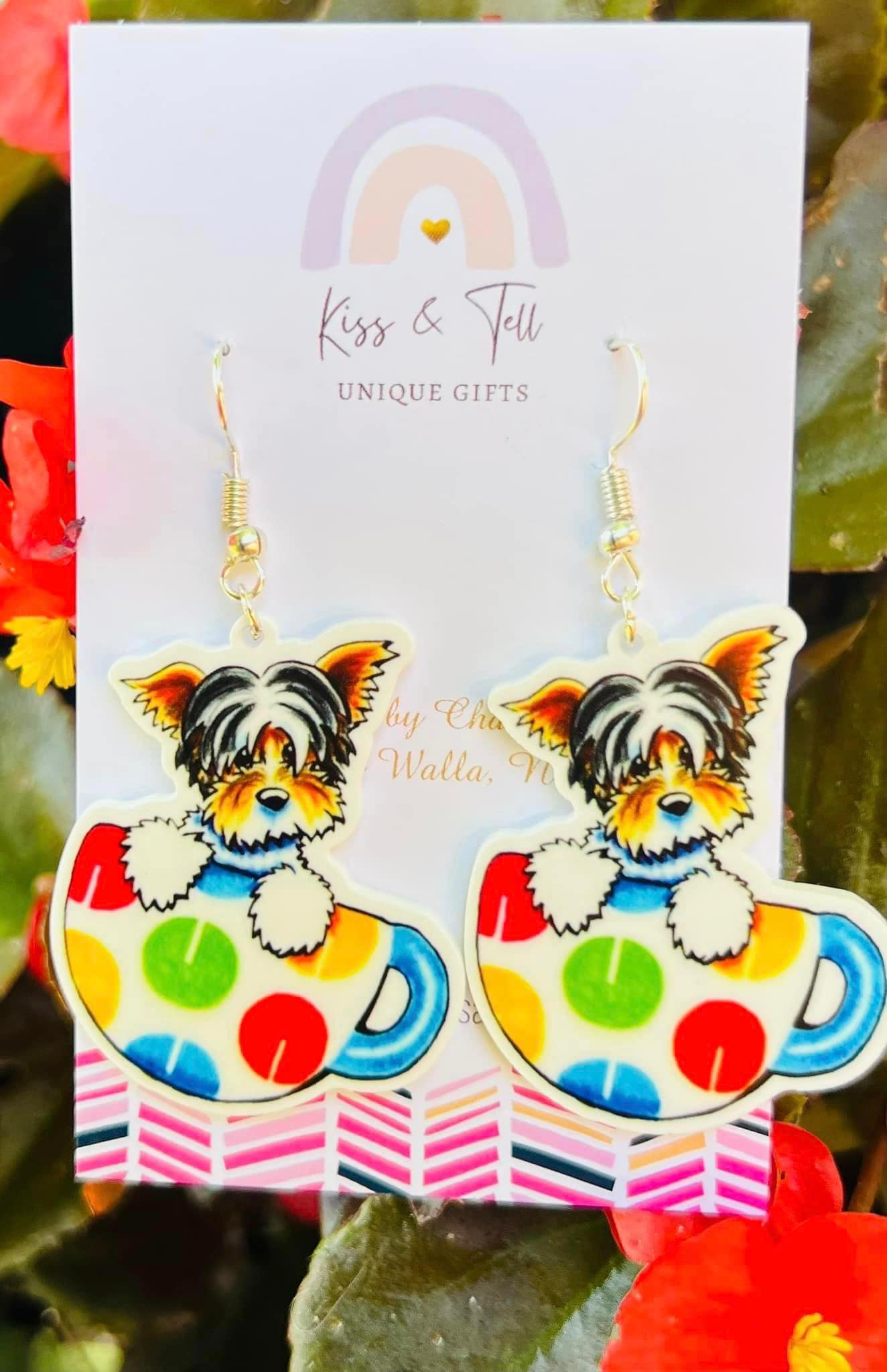 Teacup Dog Dangle Earrings