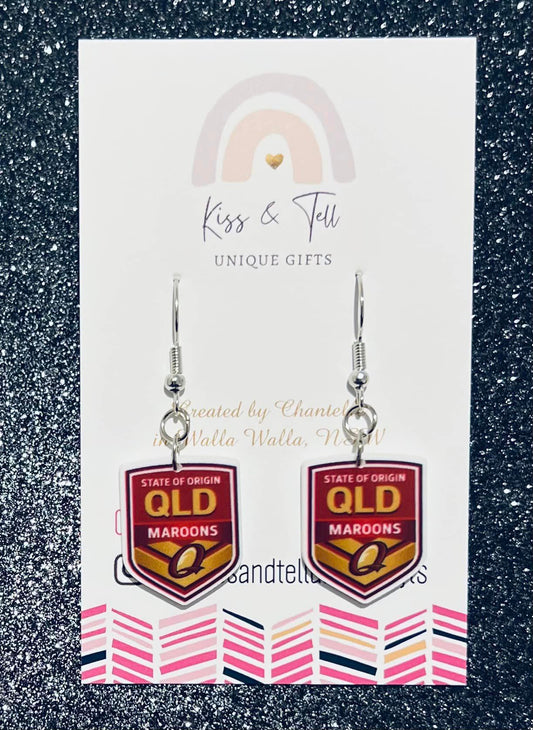 QLD Maroon Origin Team Dangle Earrings