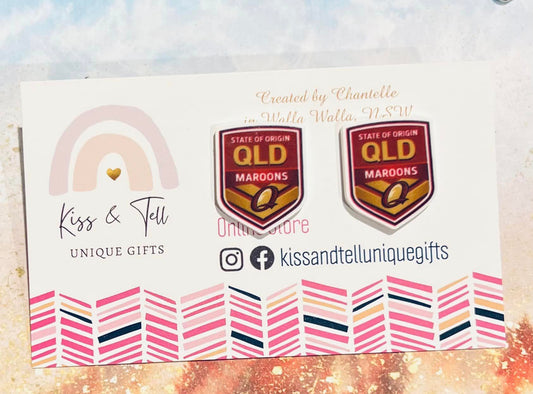 QLD Maroon Origin Team Stud Earrings