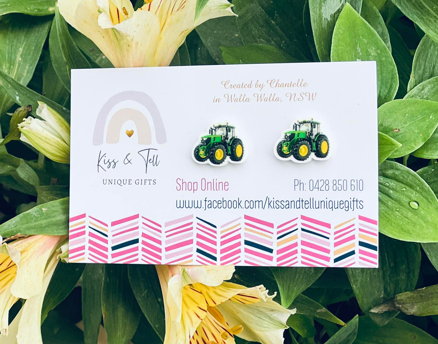 Green Tractor Stud Earrings