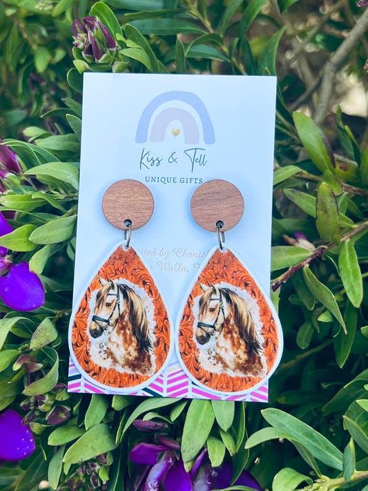 Horse Wood-Drop Earrings