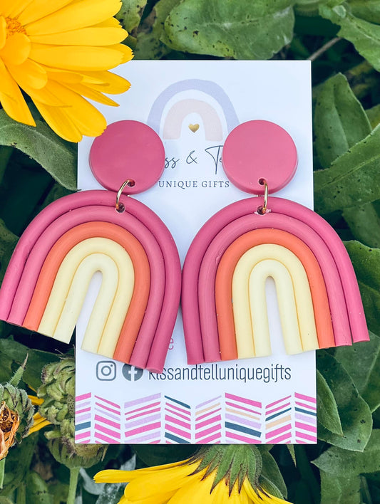 Dusty Pink Clay Rainbow Drop Earrings