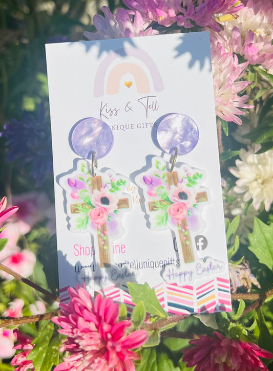 Happy Easter Cross Dangle Earrings