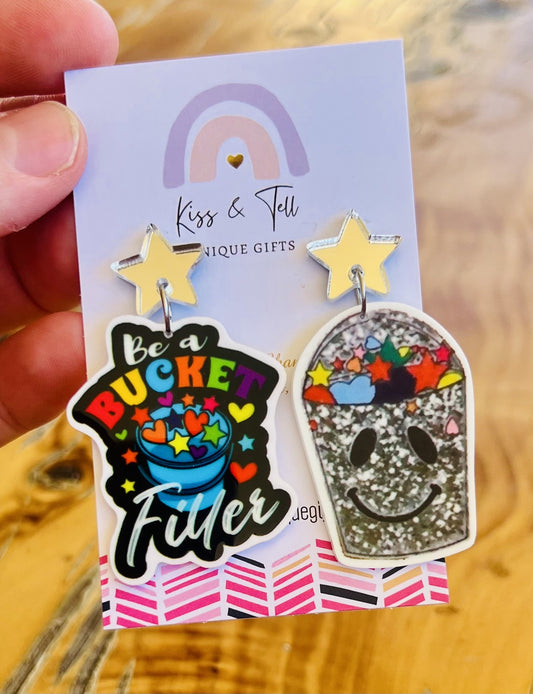 Mismatched "Bucket Filler" Dangle Earrings