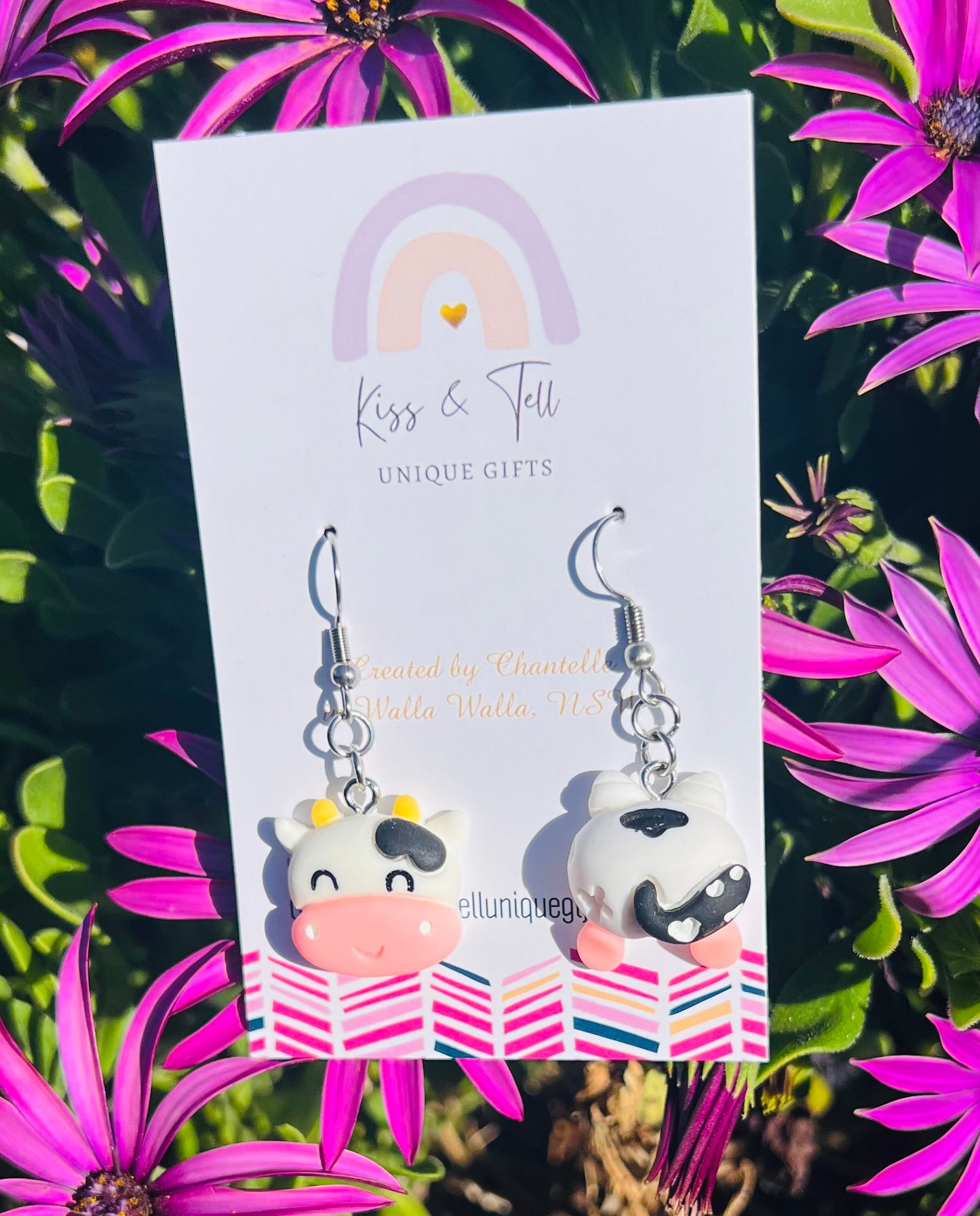 3D Cow Dangle Earrings