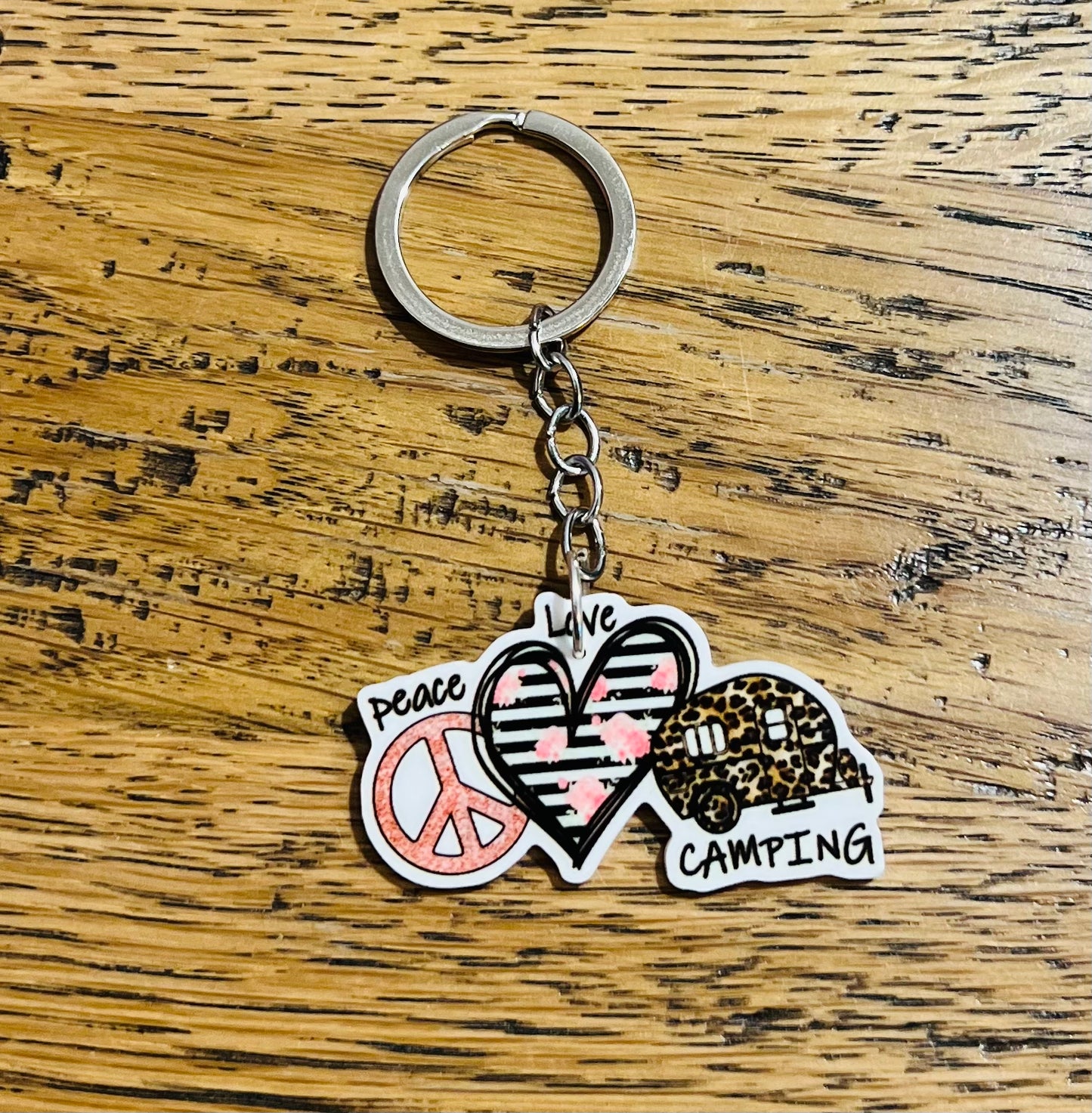 "Peace, Love, Camping" Keyring