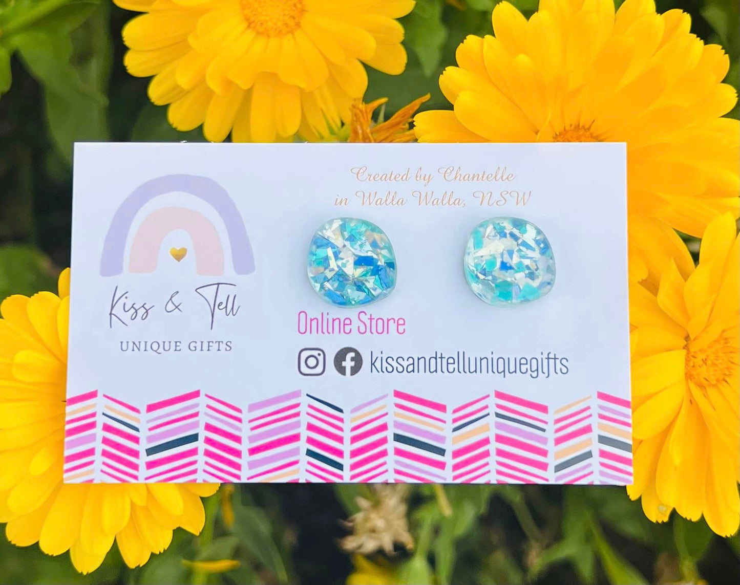 Blue Crystal Acrylic Stud Earrings