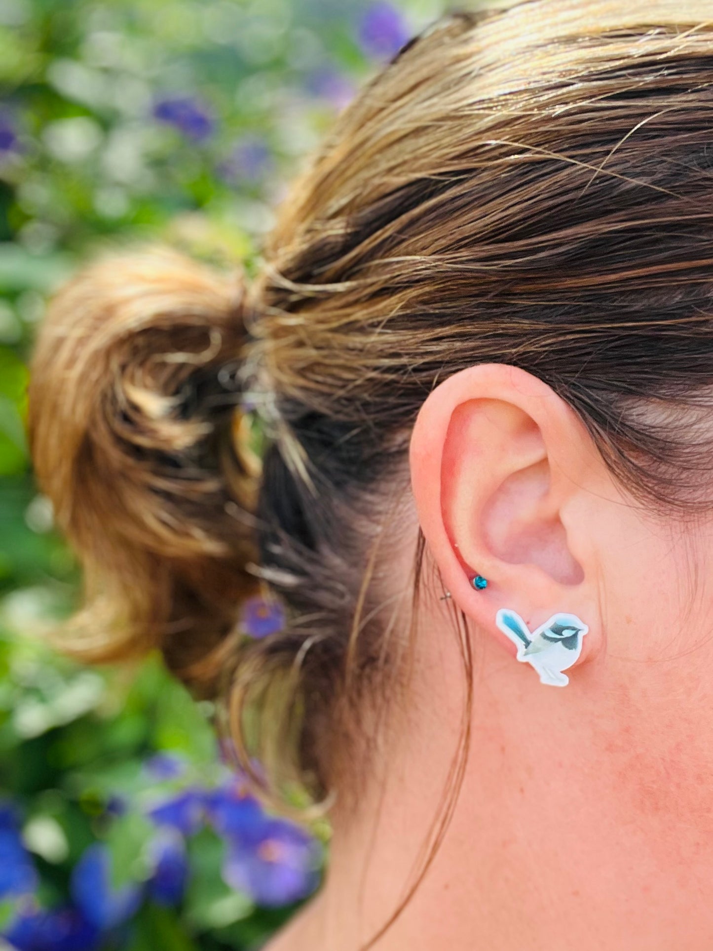 Blue Fairy-Wren Bird Stud Earrings