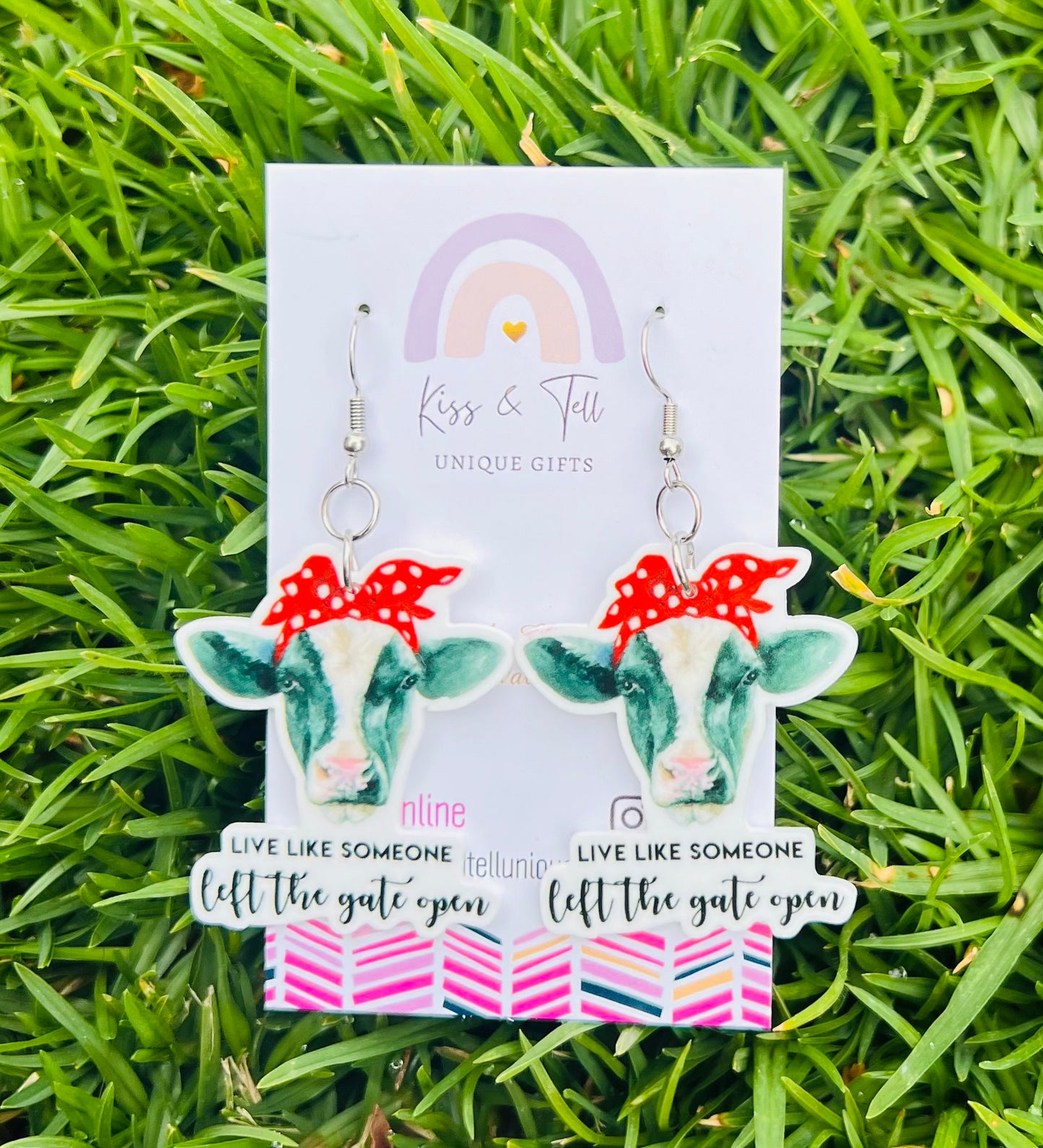 Novelty Cow Quote Dangle Earrings