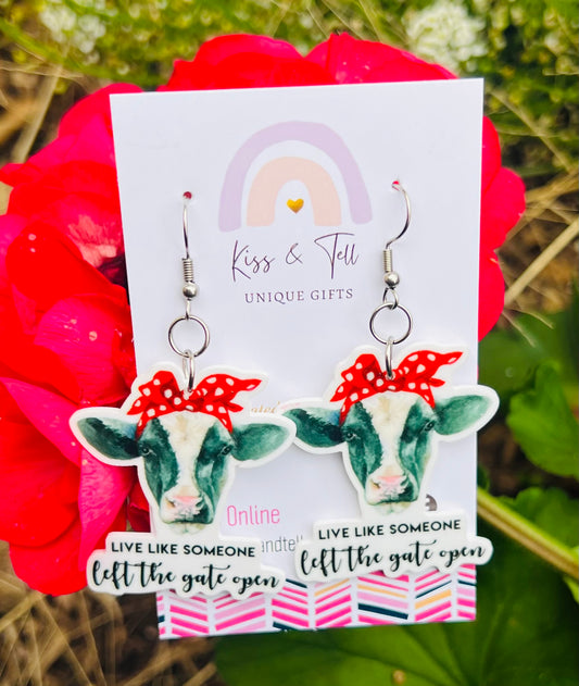 Novelty Cow Quote Dangle Earrings