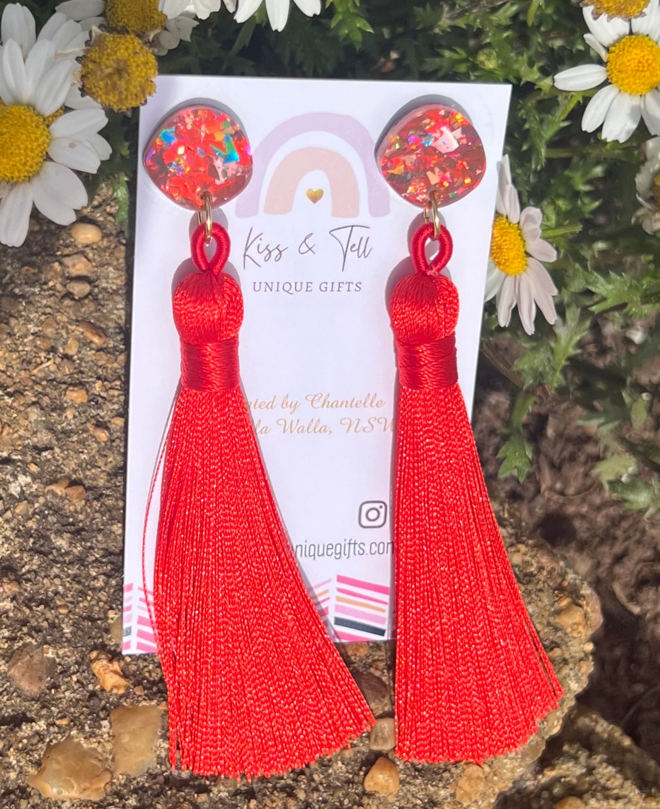 Red Tassel-Drop Earrings