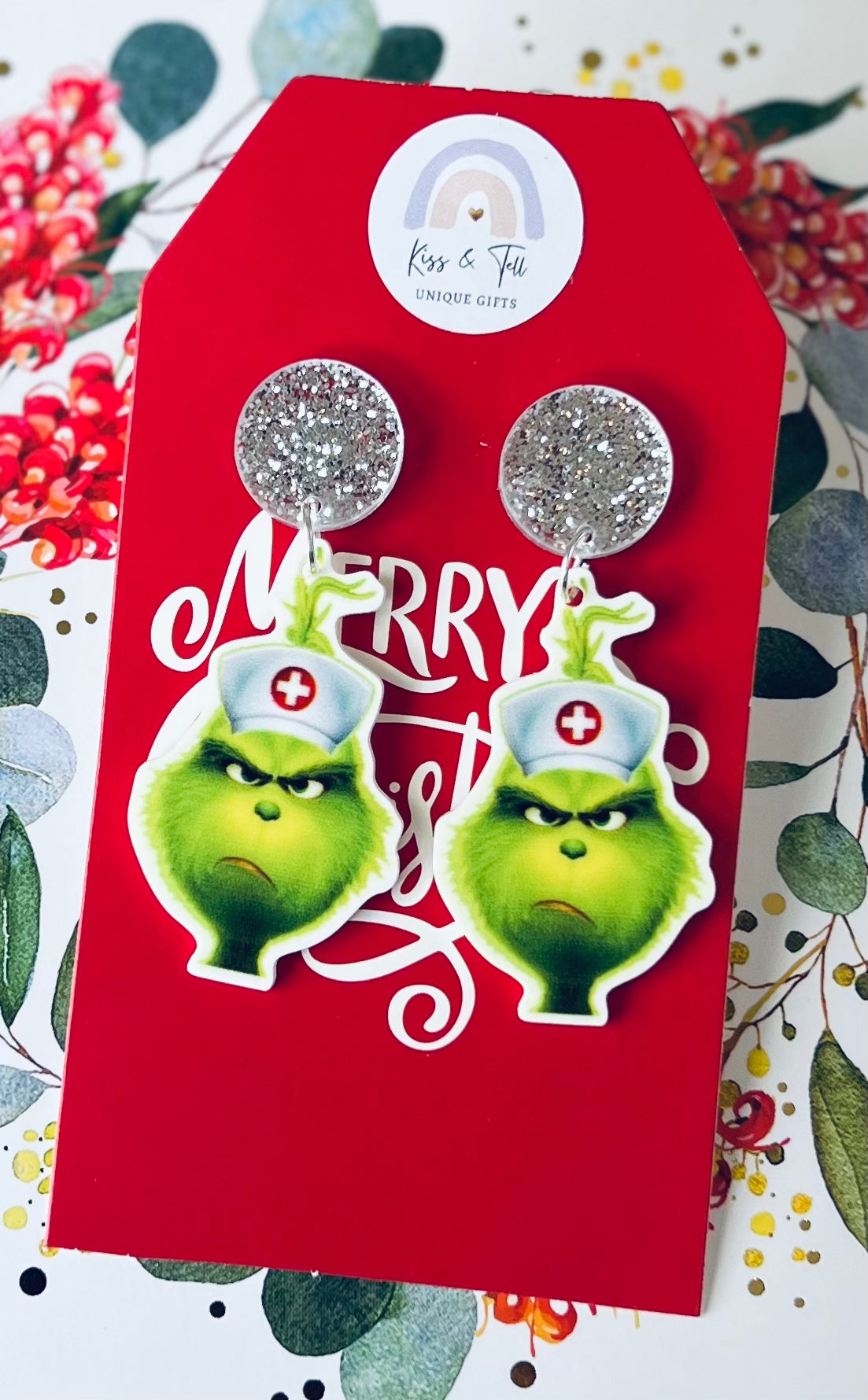 Medical Grinch Dangle Earrings