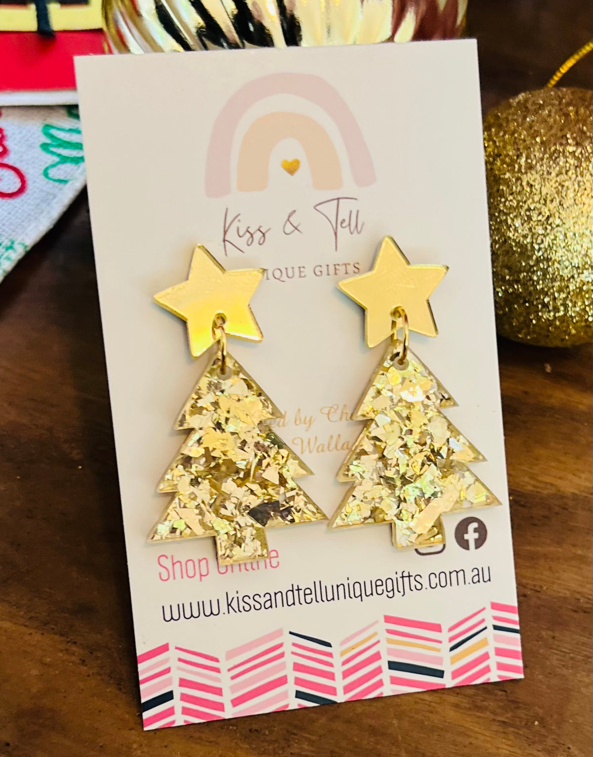* LAST ONE *  Gold Glitter Acrylic Christmas Tree Earrings