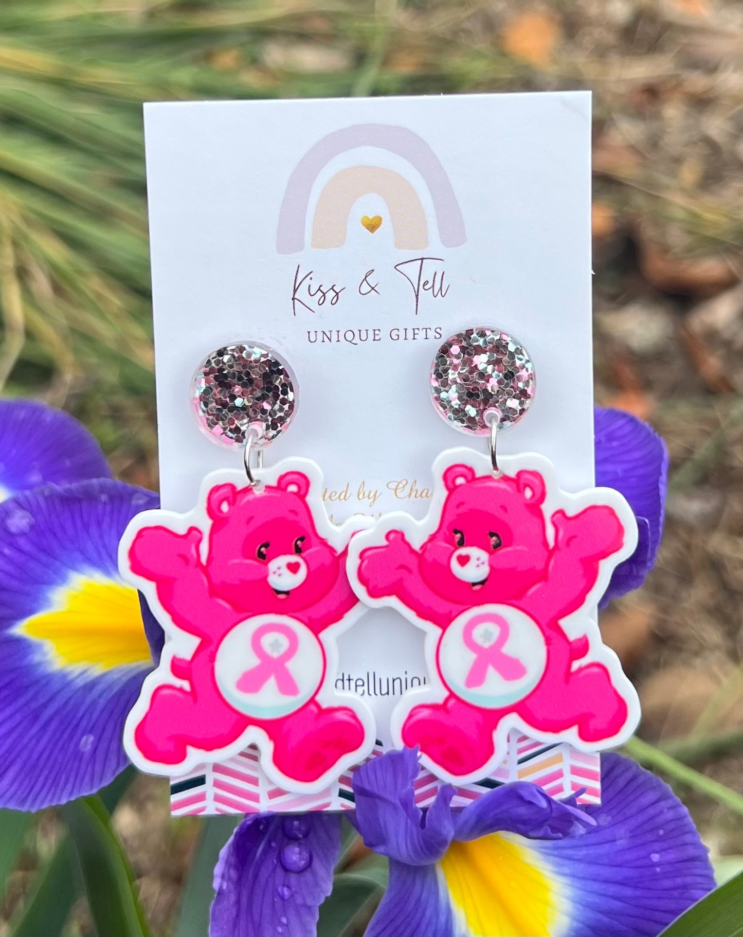 Breast Cancer Care Bear Earrings