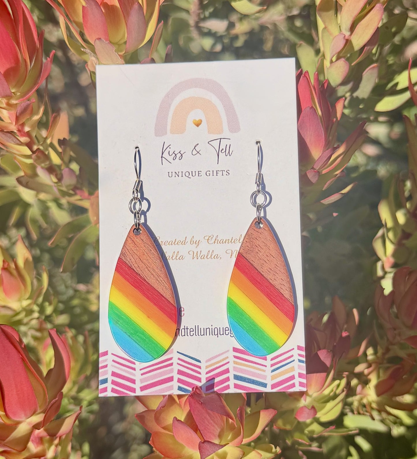 Wooden Rainbow Dangle Earrings