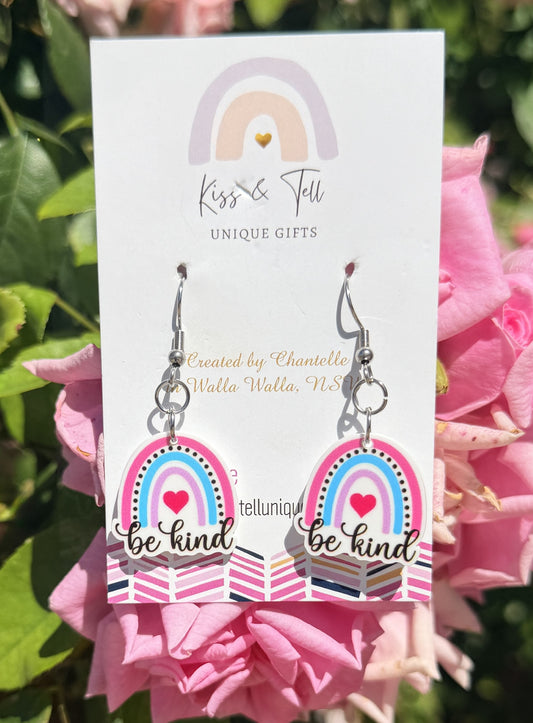 Rainbow "Be Kind" Small Dangle Earrings