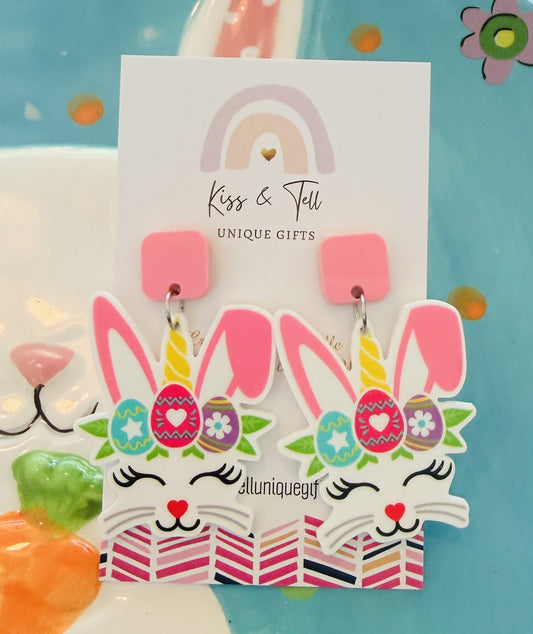 * SALE * Unicorn Easter Bunny Dangle Earrings