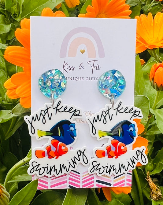 “Just Keep Swimming” Dangle Earrings