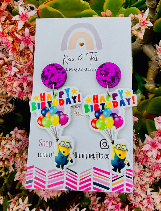 Birthday Minion Dangle Earrings