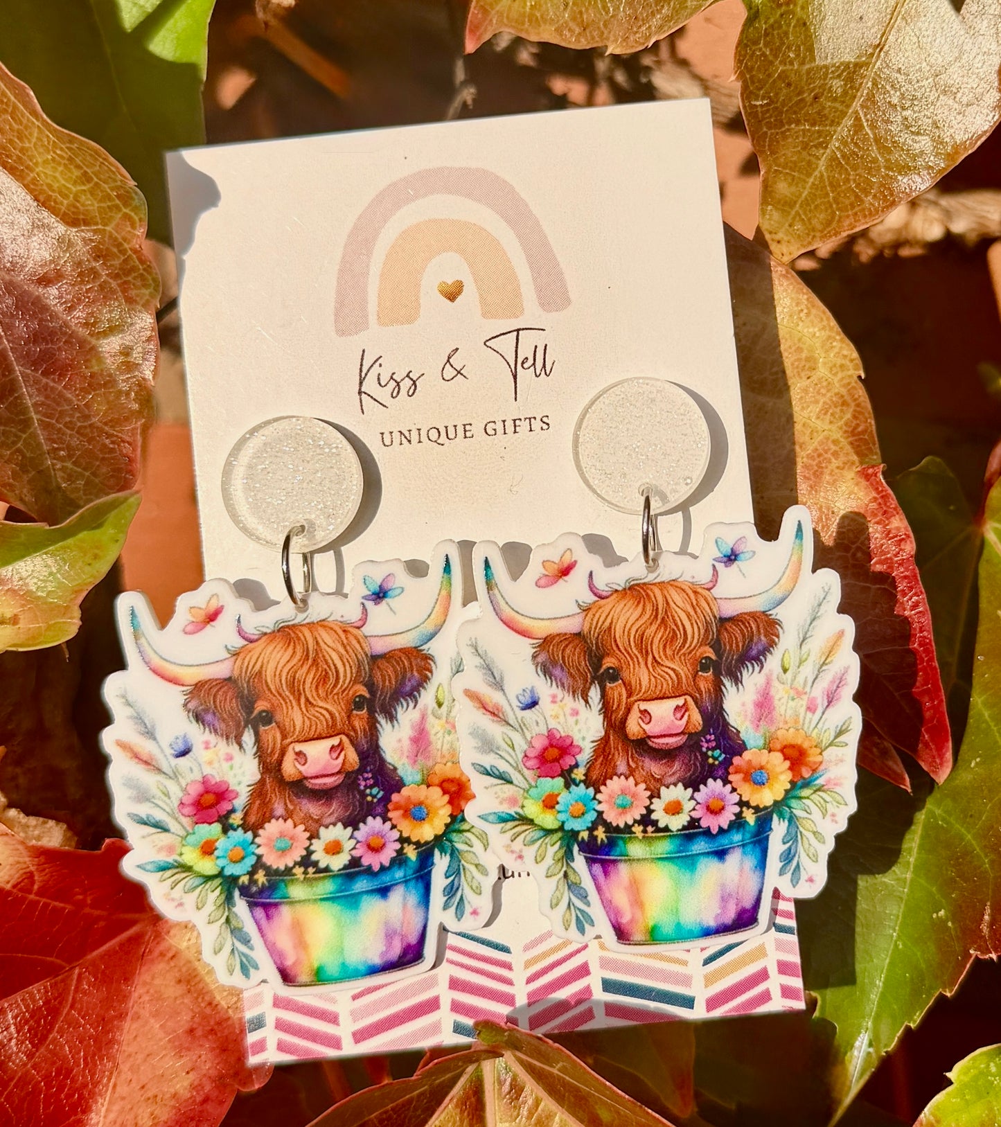 Floral Highland Cows Dangle Earrings