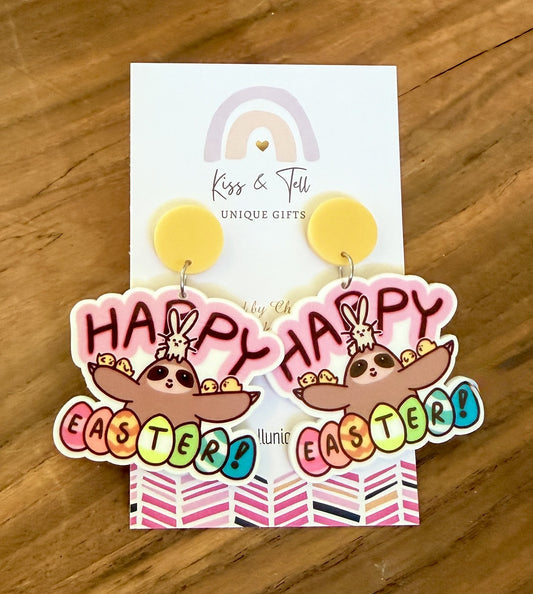 * SALE * Happy Easter Sloth Dangle Earrings