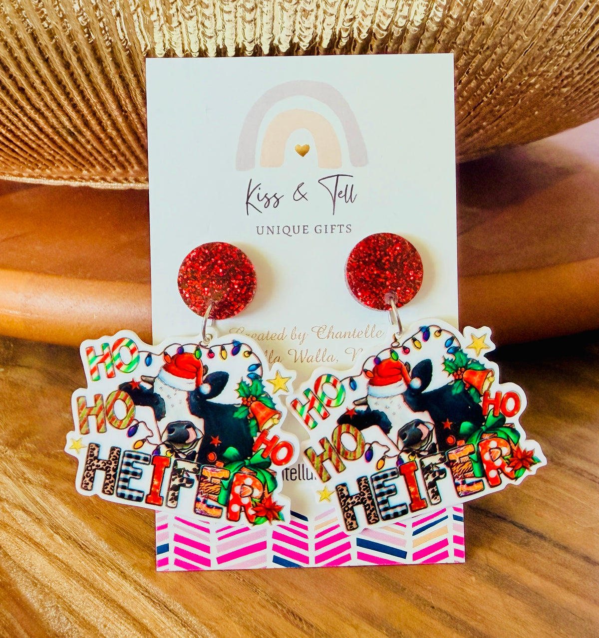 Christmas Ho Ho Cow Dangle Earrings