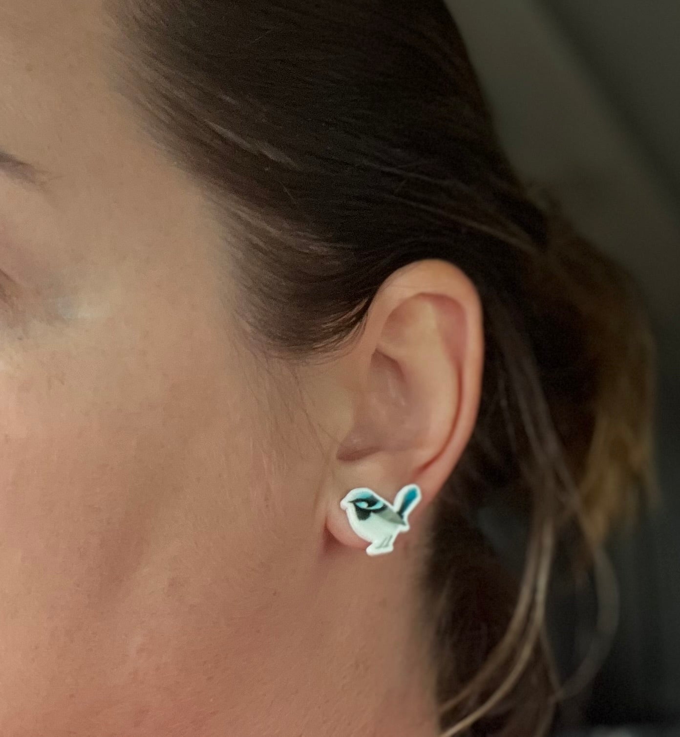 Blue Fairy-Wren Bird Stud Earrings